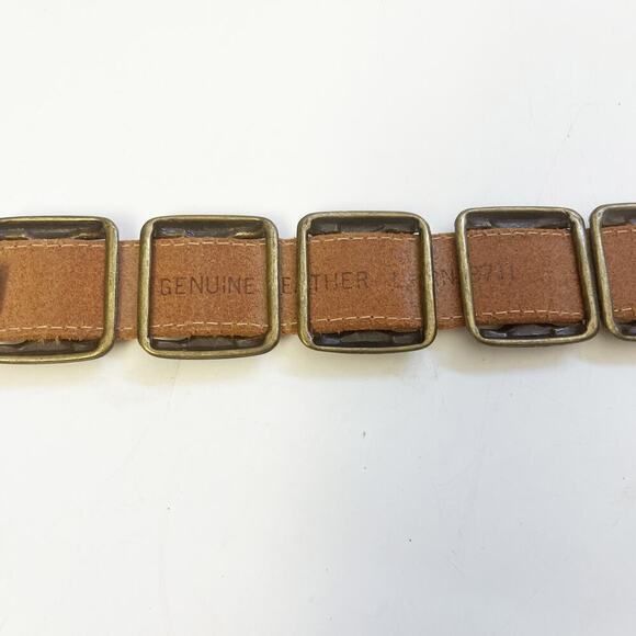 VTG 90’s Robinson's BROWN LEATHER BELT Brass Metal Buckle and Conchos 30-34 - Picture 6 of 9
